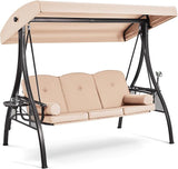 HOMREST 3 Seat Outdoor Porch Swing with 1.5" Deepened Cup Holder, Adjustable Canopy, Patio Swing Bed with Stand - Photo 1