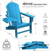 Adirondack Chair Set of 2, HDPE Folding Adirondack Chair with Multifunctional Cup Holder - Photo 3