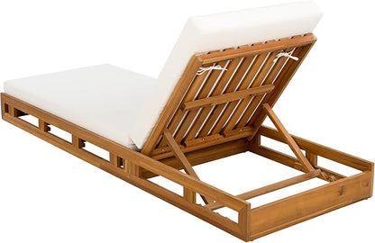 GDFStudio Outdoor Lounge Chaise Set with 4" Water-Resistant Cushions,4-Position Adjustable Backrest Recliner,Acacia Wood Lounger Chair for Patio,Garden,Poolside,Balcony,Deck,79" A Cream,Teak
