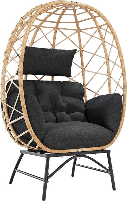 SWITTE Wicker Egg Chair Outdoor, Oversized Patio Lounge Chairs with Cushion for Indoor Living Room, Bedroom, Outside Backyard Balcony-Black
