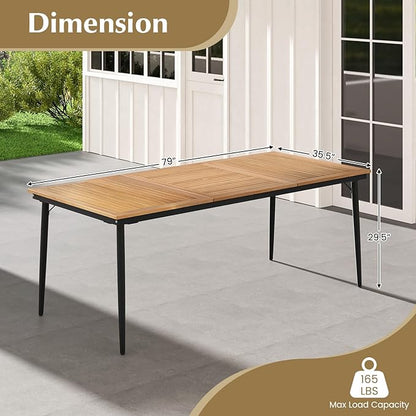 Tangkula 79" Acacia Wood Outdoor Dining Table for 8, Large Rectangular Patio Table with 1.9" Umbrella Hole, Metal Frame & Foot Pads, 8-Person Outside Table for Garden, Poolside & Backyard