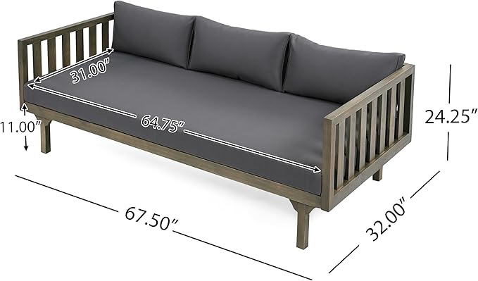 Christopher Knight Home Claremont Outdoor 3 Seater Acacia Wood Daybed with Fabric Water Resistant and Removable Cushions - Photo 2