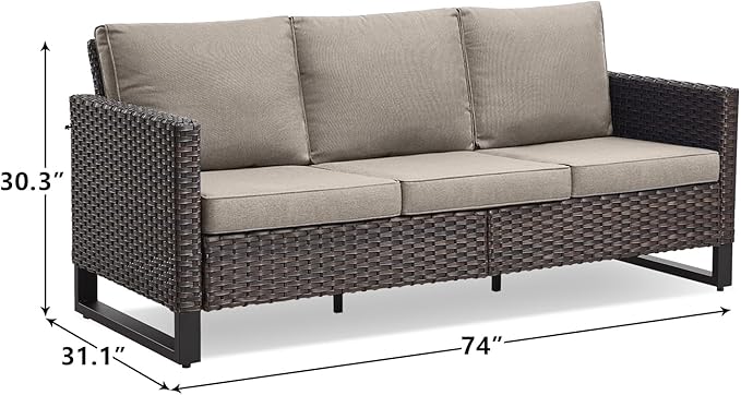 Rilyson Wicker Outdoor Couch Patio Sofa - 3 Seater Rattan Outdoor Patio Couch with Waterproof Wicker,Comfortable Cushions and Sturdy Metal Frame for Outside Porch Deck Backyard(Brown/Grey)