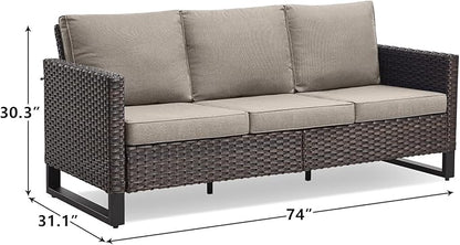 Rilyson Wicker Outdoor Couch Patio Sofa - 3 Seater Rattan Outdoor Patio Couch with Waterproof Wicker,Comfortable Cushions and Sturdy Metal Frame for Outside Porch Deck Backyard(Brown/Grey)