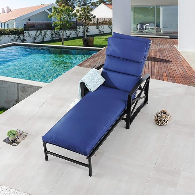 LOKATSE Home Outdoor Adjustable Chaise Patio Steel Furniture Metal Lounge Chair with Cushion