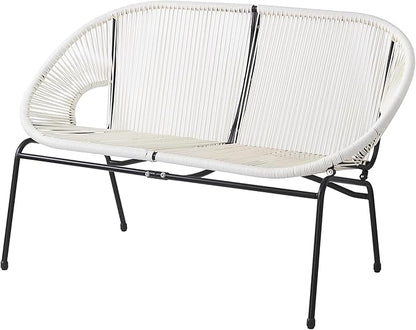GDFStudio Patio Loveseat All-Weather Rattan 2 Seater Sofa Outdoor Patio Furniture Set for Balcony Poolside Backyard, White