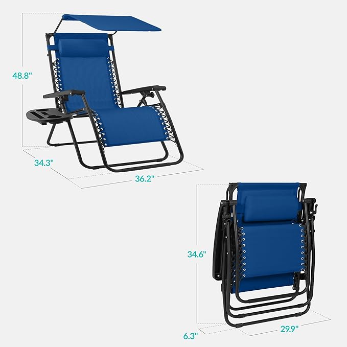 Best Choice Products 30” Wide Folding Zero Gravity Outdoor Recliner Patio Lounge Chair w/Adjustable Canopy Shade - Photo 2