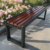 Outdoor Garden Bench, Backless Double Seat, Patio Benches, Metal Wood Furniture Seating, Slatted Seat for Front Porch - Photo 4