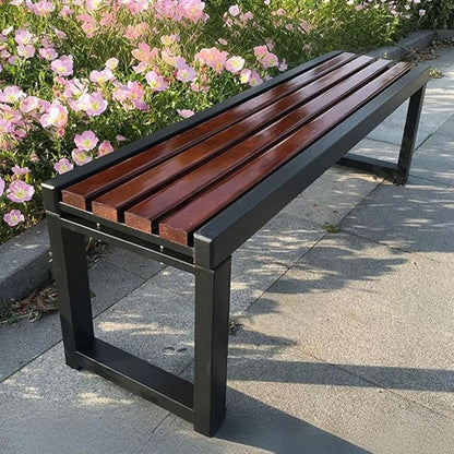 Outdoor Garden Bench,Backless Double Seat,Patio Benches,Metal Wood Furniture Seating,Slatted Seat for Front Porch,Park,Lawn,Backyard(39.3 Inch)