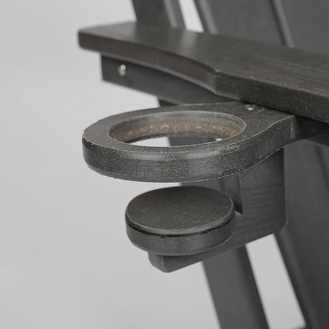 HDPE Foldable Adirondack Chair with Cup Holder Outside, Composite Outdoor Chairs with Wood Texture, Grey - Photo 7