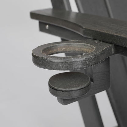 HDPE Foldable Adirondack Chair with Cup Holder Outside, Composite Outdoor Chairs with Wood Texture, Grey