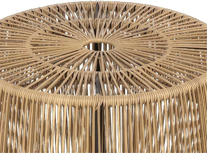 Outdoor Round PE Wicker Rattan Coffee Table, Natural Finish, 21.65 in x 21.65 in x 15.74 in, Coastal Style - Photo 3