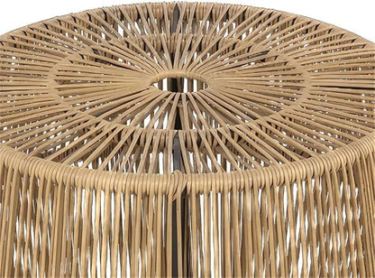 Outdoor Round PE Wicker Rattan Coffee Table, Natural Finish, 21.65 in x 21.65 in x 15.74 in, Coastal Style, Weather-Resistant, Lightweight Indoor or Outdoor Furniture