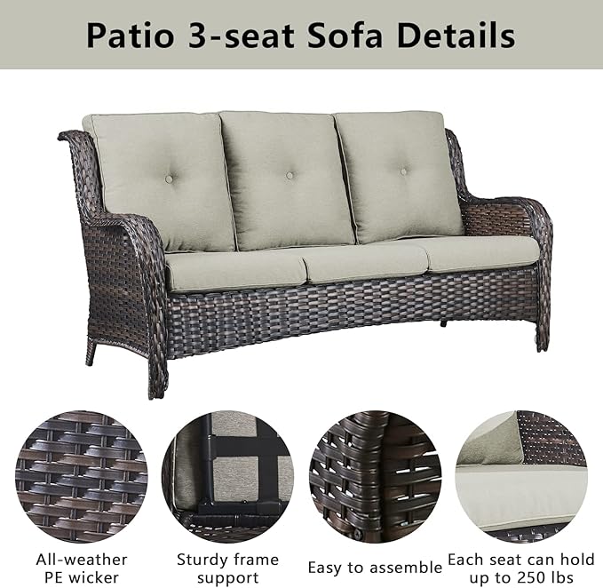 Belord 8 Piece Wicker Patio Furniture Set, Outdoor Swivel Rocker Chairs Set of 4 with Ottomans and Rattan Couch - Photo 7