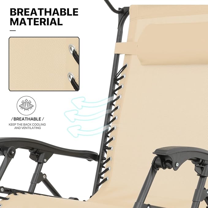 MoNiBloom Zero Gravity Chair with Canopy Shade, Patio Anti Gravity Recliner - Photo 7