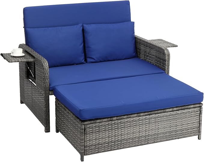 VINGLI Patio Daybed, Wicker Outdoor Daybed with Storage Ottoman & 5-Level Adjustable Backrest - Photo 1
