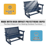 Poly Lumber Patio Glider, Durable HIPS Material, Weather-Resistant Swing Bench for Outdoor Porch Garden (Navy Blue - Photo 4