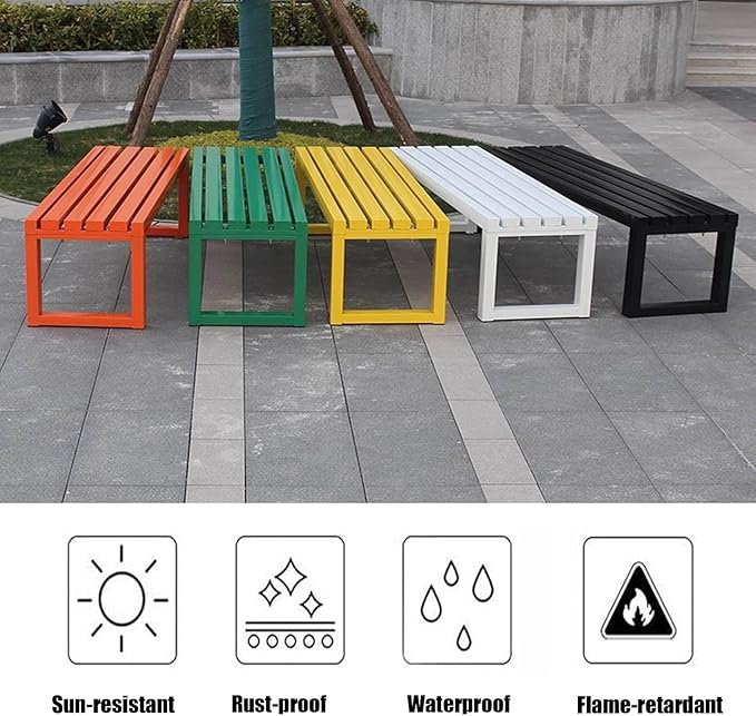 Outdoor Metal Backless Bench 3.3/3.9/4.9/5.9ft Weatherproof Heavy Duty Patio Benches Porch Seating 2-Person Dining Benches Garden Metal Bench Multifunctional Slat Furniture Chair(Yellow,3.3ft)