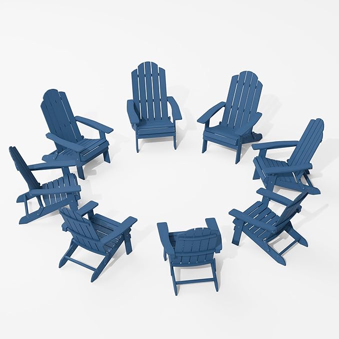 MXIMU Folding Adirondack Chair for Outdoor: Easy Assembly Adirondack Chairs Set of 8 - Composite Plastic Fire Pit Chairs - All Weather Plastic Chair for Outside Patio Lawn Garden Backyard Use