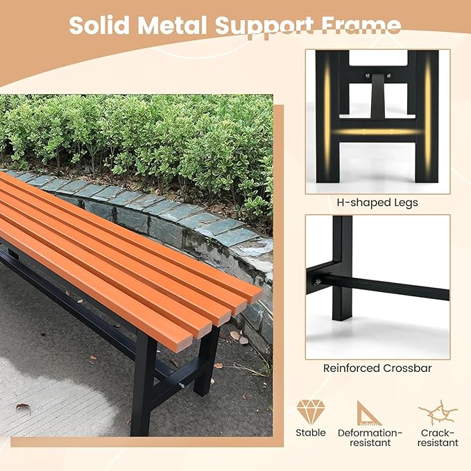 Generic Outdoor Metal Garden Bench with Backrest, Orange, for Patio, Deck, Yard, Lawn (yellow, L 200 x W 37 x H 45)
