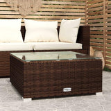 Garden Coffee Table Brown PE Rattan, Powder-Coated Steel, Glass Courtyard Furniture Alfresco Lounge for Deck Porch - Photo 1