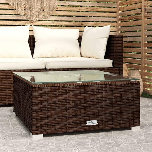 Garden Coffee Table Brown PE Rattan, Powder-Coated Steel, Glass Exterior Settee Terrace Seating for Garden Porch