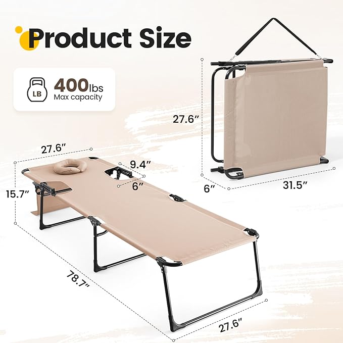KING BIRD Tanning Chair with Face Hole, 5-Position Folding Outdoor Beach Lounge Chair for Sunbathing - Photo 2
