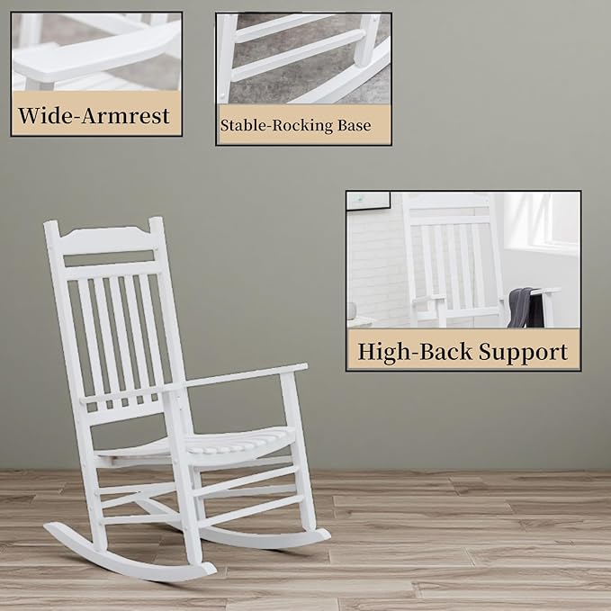 Patio Outdoor Rocking Chairs Small Foldable Side Table Set of 3 Piece Porch Wooden Comfy Rockers Folding End Table - Photo 5