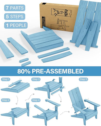 YEFU Adirondack Chairs Set of 4:Oversize Folding - 400lb Weight Capacity - Plastic Adirondack Chairs - High Back Like Wooden - All-Weather Use for Outdoor/Patio/Fire Pit/Garden/Camping - (Blue)