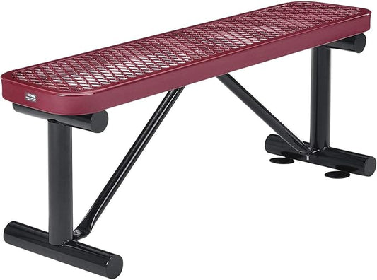 Global Industrial 4'L Heavy Duty Expanded Metal Mesh Flat Bench with Steel Frame, Portable Outdoor Bench, 1000 lbs Capacity, Red, 48" L x 14-1/2"W x 18" H
