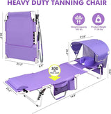 Tanning Chair with Sun Canopy Face Hole Softer Padded Adjustable Washable - Photo 2