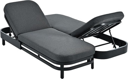 Outdoor Chaise Lounge Chairs Set of 2, Modern Aluminum Patio Reclining Loungers with Cushions, 5-Position Adjustable Backrest, UV & Water Resistant Poolside Sunbeds for Garden, Deck, Balcony, Gray