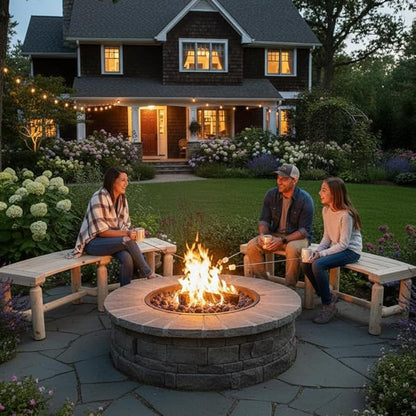 Outdoor Wooden Curved Backless Porch Bench Rustic Style Cedar/Fir Wood Log Fire Pit Bench for Patio Garden Deck and Backyard, 40"-54" W×13" D×16.5" H, 2 Packs