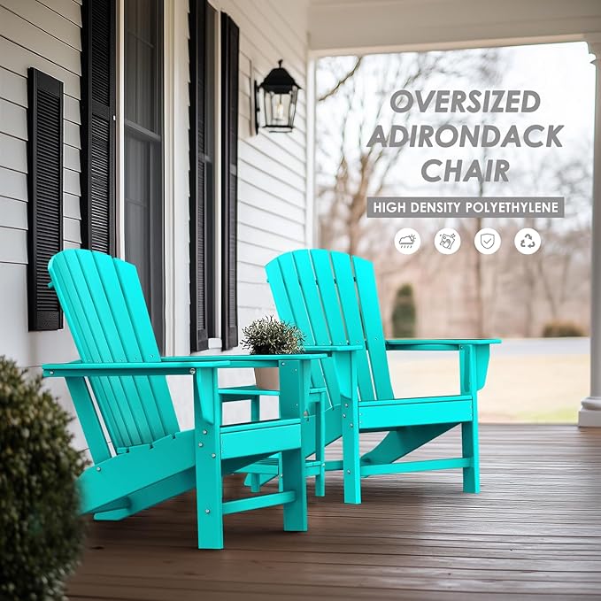 IVY&LANE Adirondack Chairs Set of 2 | HDPE Plastic | Outdoor Fire Pit Chairs | Oversized | All-Weather | Aqua | for Outside Deck Backyard Patio Poolside Porch Lawn
