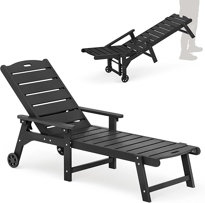 LUE BONA Outdoor Chaise Lounge, HDPS Chaise Lounger, 5 Positions Adjustable Lounge Chairs - Photo 1