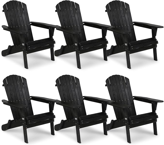 VINGLI Folding Adirondack Chairs Set of 6, Wood Adirondack Chair for Outdoor, Foldable Fire Pit Chairs for Patio, BBQ - Photo 1