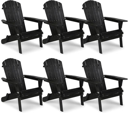 VINGLI Folding Adirondack Chairs Set of 6, Wood Adirondack Chair for Outdoor, Foldable Fire Pit Chairs for Patio, BBQ, Porch, Yard, Pool, Black