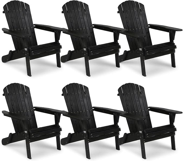 VINGLI Folding Adirondack Chairs Set of 6, Wood Adirondack Chair for Outdoor, Foldable Fire Pit Chairs for Patio, BBQ - Photo 1