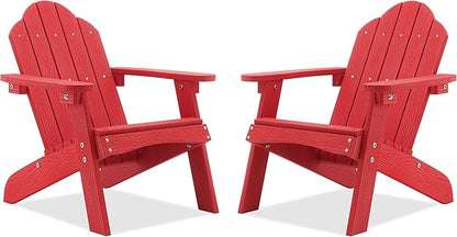 LUE BONA Kids Adirondack Chair Set of 2, Red Poly Lumber Plastic Weather Resistant Toddler Outdoor Patio Lounge Chair for Balcony, Backyard