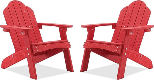 LUE BONA Kids Adirondack Chair Set of 2, Red Poly Lumber Plastic Weather Resistant Toddler Outdoor Patio Lounge Chair for Balcony, Backyard
