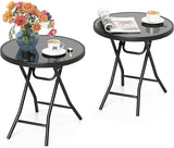Tangkula Round Folding Side Table, 18 Inch Patio Coffee Table with Tempered Glass Tabletop and Metal Frame - Photo 1