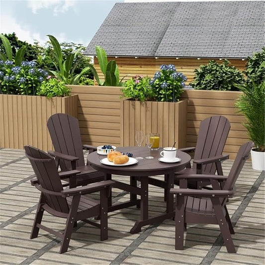 Costaelm Outdoor Adirondack Chair, HDPE Patio Balcony Chairs, Portside Seashell Nautical Curveback Adirondack Chair and Fire Pit Chairs, Dark Brown