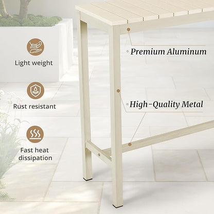 Outdoor Bar Table, 38" Patio Bar Height Counter Console Table, Waterproof HDPS Slatted Top, Weather Resistant, Hot Tub, Balcony, Yard, Indoor or Outdoor Use, Sand
