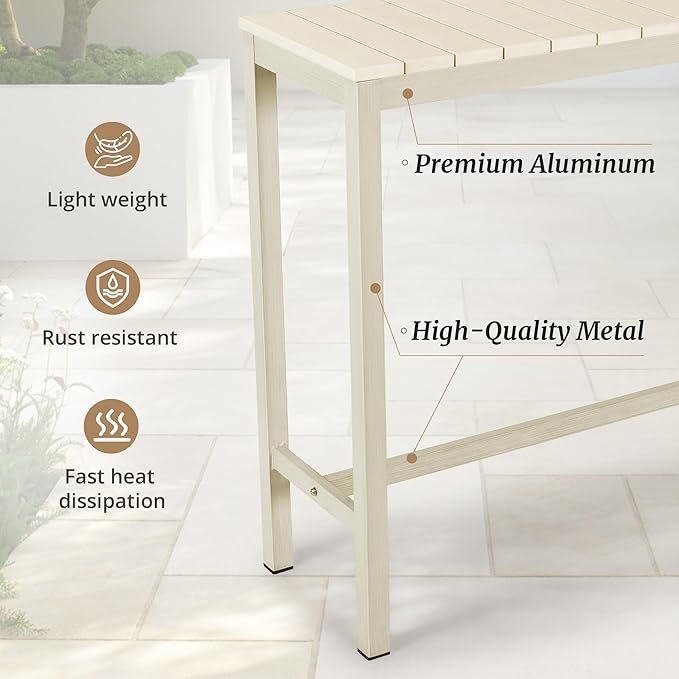 Outdoor Bar Table, 45" Patio Bar Height Counter Console Table, Waterproof HDPS Slatted Top, Weather Resistant, Hot Tub - Photo 5