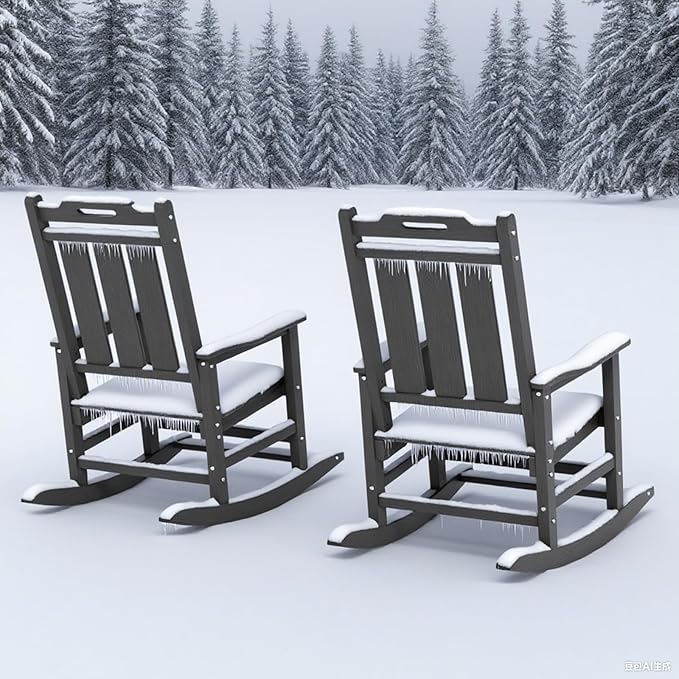 Rocking Chair, Outdoor Rocking Chair for Adults, HDPE Outdoor Chairs with Footboard, All Weather Resistant Porch Rocker, Black