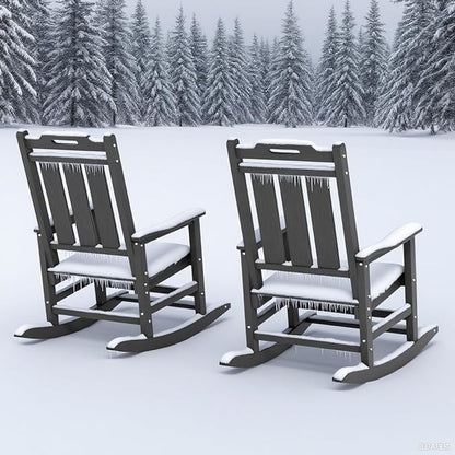 Rocking Chair, Outdoor Rocking Chair for Adults, HDPE Outdoor Chairs with Footboard, All Weather Resistant Porch Rocker, Black
