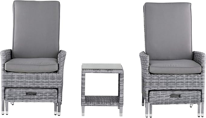 Elle Decor Vallauris Patio Outdoor Furniture Collection Premium All Weather Wicker, 5 Piece Reclining Set, Gray - Photo 3
