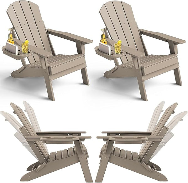 Adjustable Adirondack Chair Set of 4 with Cup Holder, All Weather HDPE Fire Pit Chairs for Deck, Backyard, Patio, Brown - Photo 1