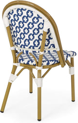 Christopher Knight Home Anastasia Outdoor French Bistro Chair (Set of 2), Blue + White + Bamboo Print Finish - Photo 9