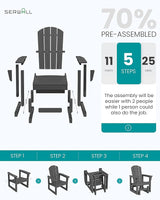 SERWALL Outdoor Glider Chair Set of 4, HDPE Wood-Like Patio Glider Rocker All-Weather Porch Glider for Outside, Gray - Photo 9